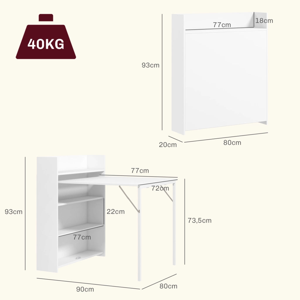 TAVOLO da pranzo pieghevole 78,5x91x93 cm bianco con 3 ripiani
