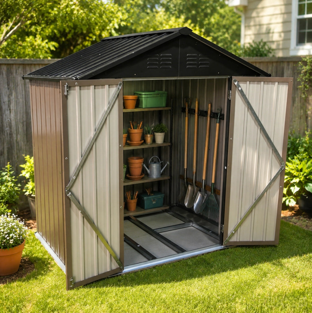 Casetta da giardino in metallo marrone 184,4 × 127,2 × 191,5 cm