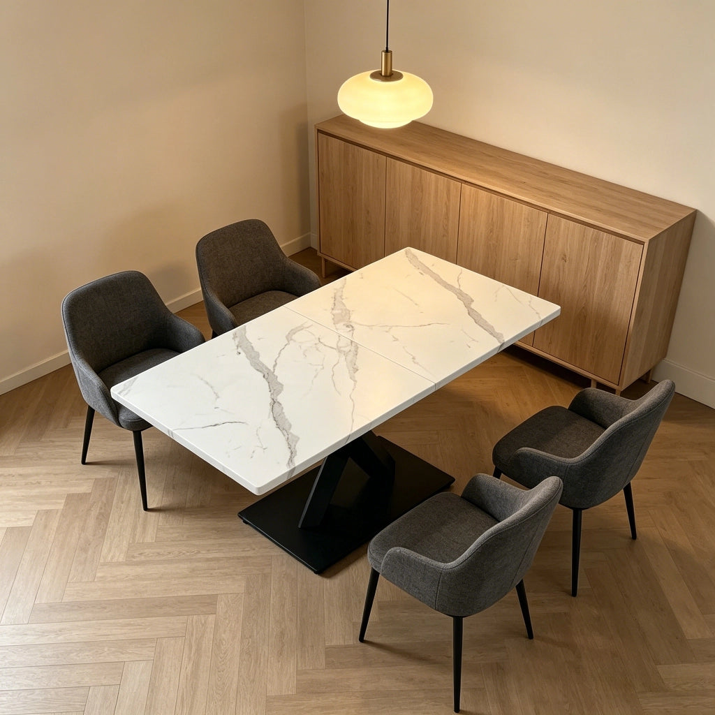 Tavolo da pranzo 160x80x75 cm per 6 persone; per cucina e soggiorno; in MDF e metallo; bianco e nero