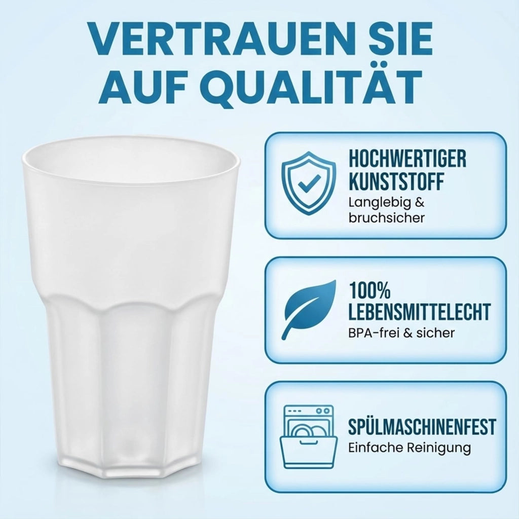 9 bicchieri in plastica infrangibile, capacità 480 ml, aspetto simile al vetro, bianco opaco, senza BPA