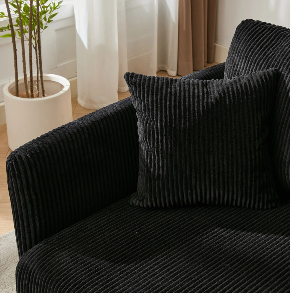 Divano letto trasformabile in velluto a coste nero, 182 cm