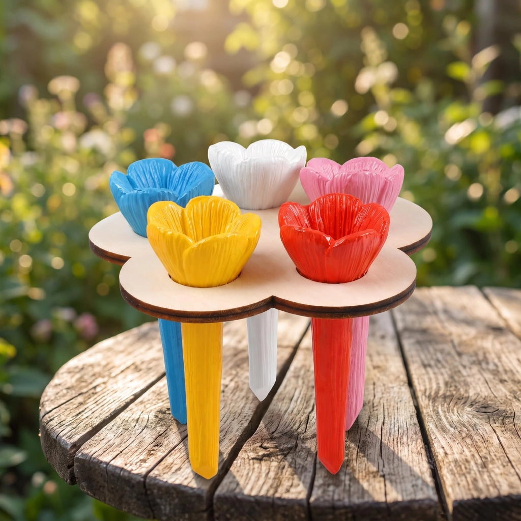 Set di 5 abbeveratoi a forma di fiore per api, uccelli e insetti