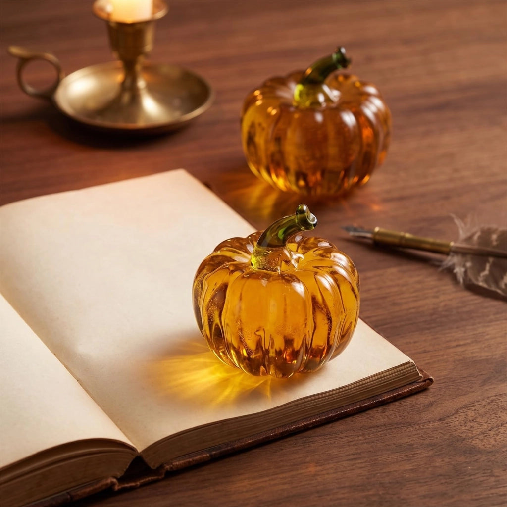 Set da 2 mini zucche di vetro, decorazioni per la tavola a tema autunno e Halloween