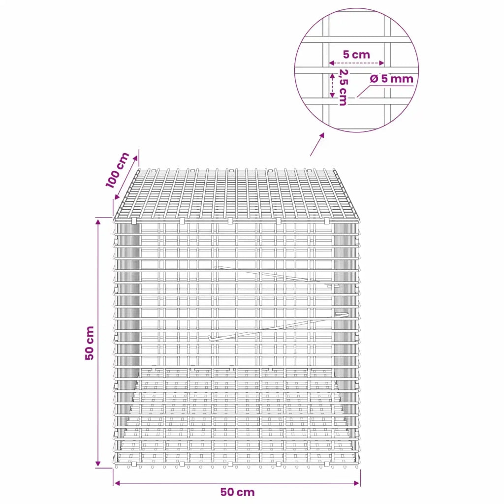 Gabione con Filo da 5 mm e Rete da 5x2,5 cm 50x100x50 cm 3463843