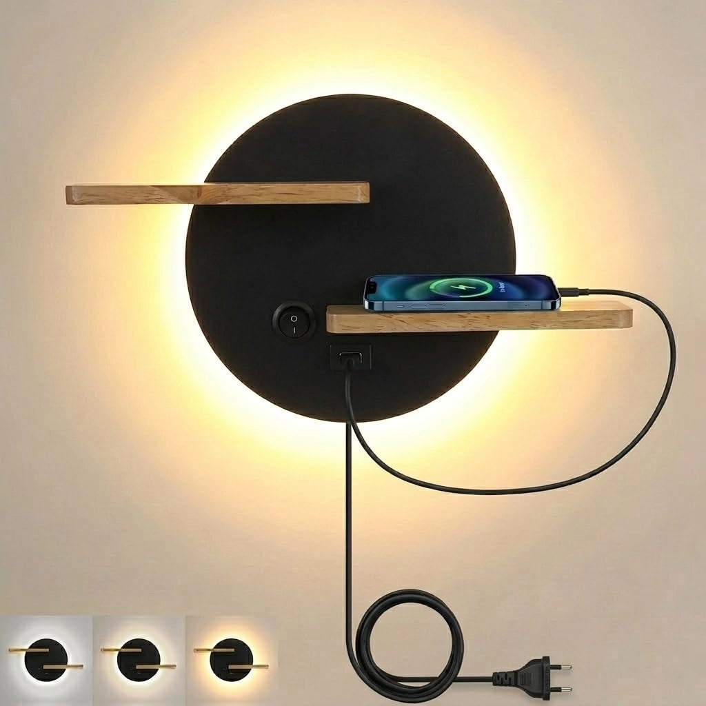 Applique LED con interruttore, dimmerabile, porta USB, luce da lettura, lampada da comodino, nera, per camera da letto, soggiorno, cameretta