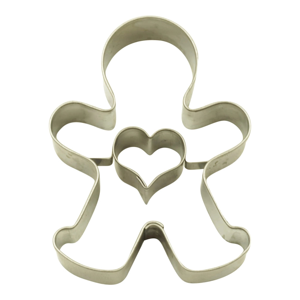Stampo per biscotti a forma di omino di pan di zenzero con cuore, 6,5 x 5 cm, in acciaio inossidabile