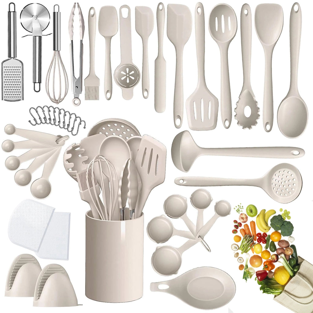 Set di utensili da cucina in silicone, 43 pezzi, color kaki