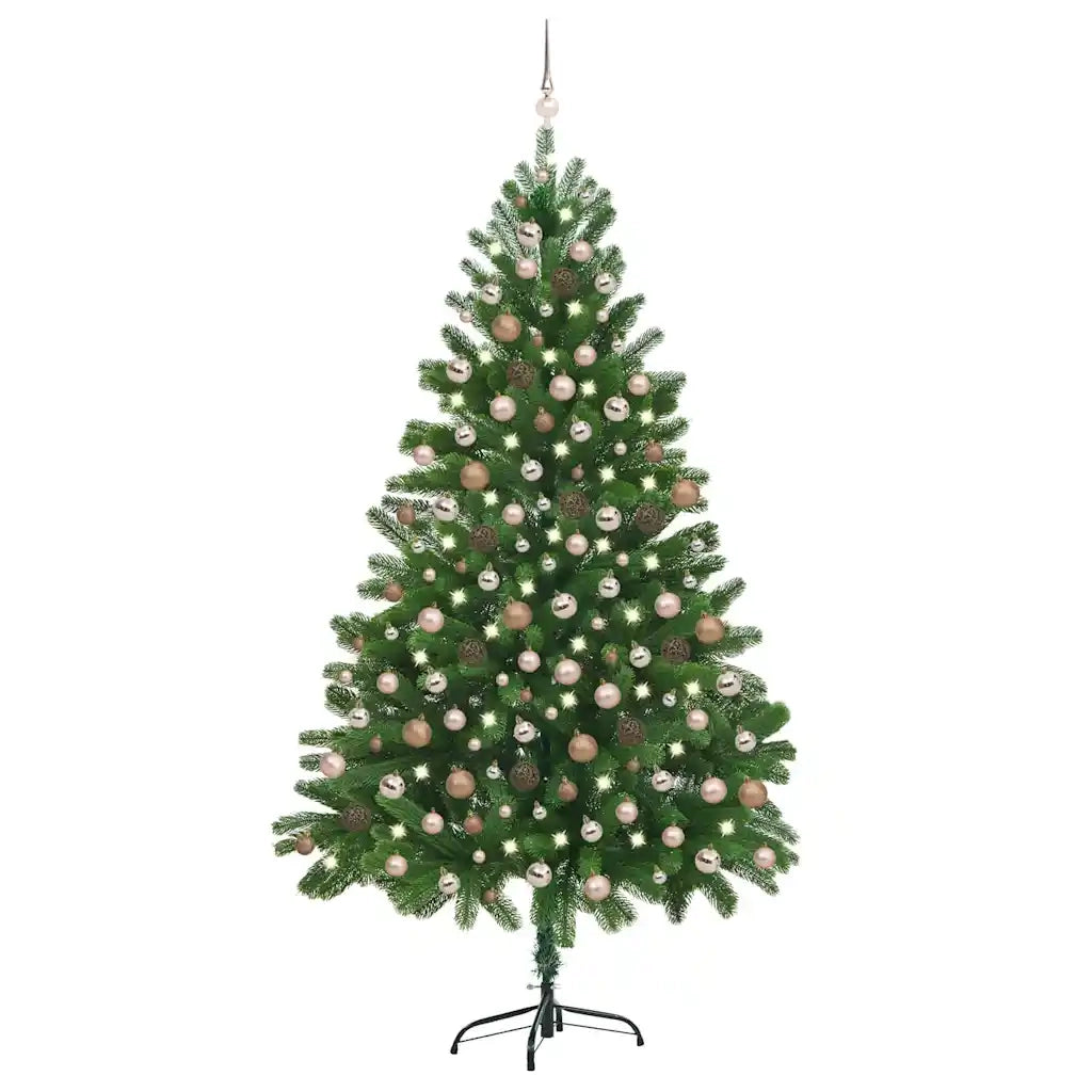 Albero di Natale Preilluminato con Palline Verde 210 cm 3077642