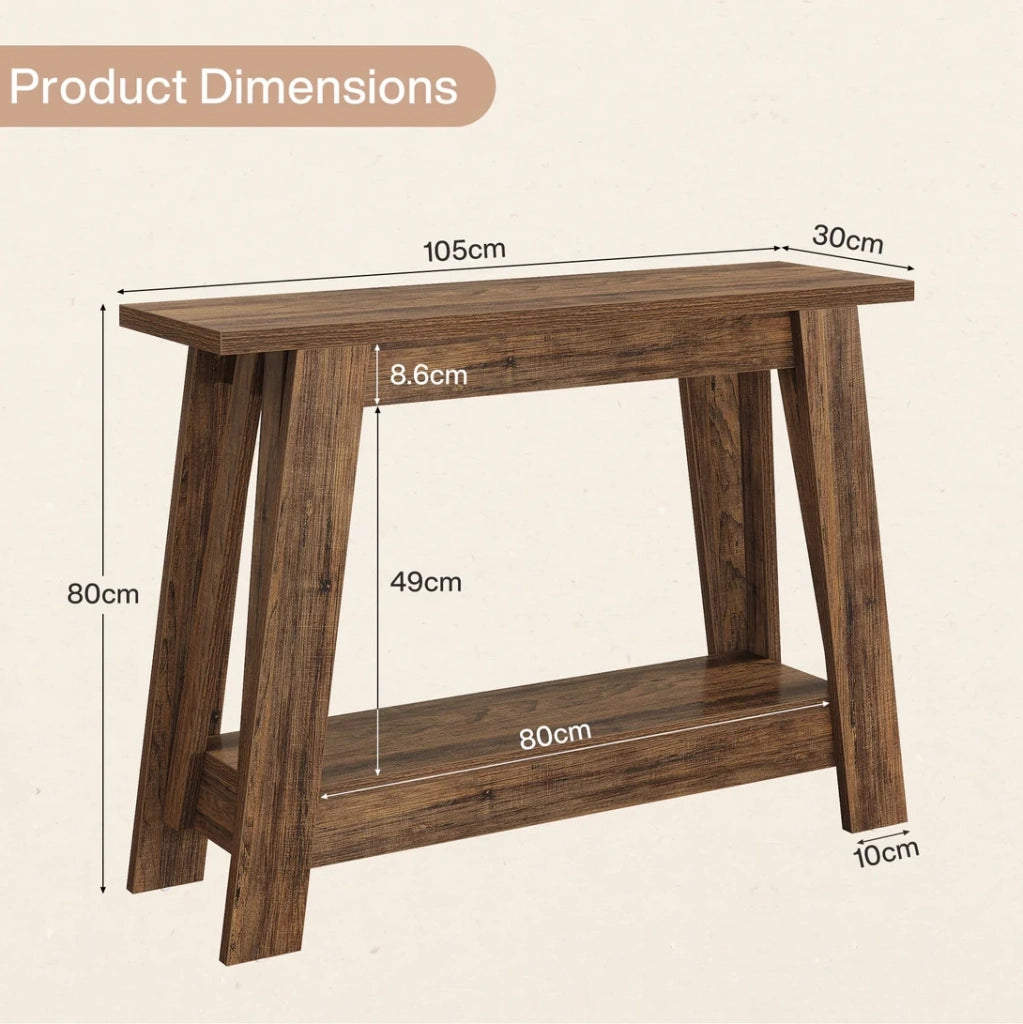 Consolle d'ingresso rustica 105 x 30 x 80 cm in MDF marrone, 2 ripiani