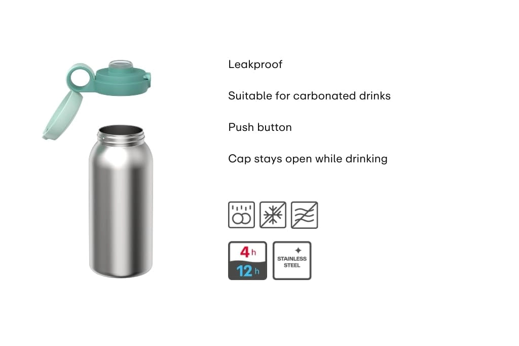 Borraccia termica da 500 ml, con tappo a scatto, design "Unicorno Glow", adatta per bevande gassate