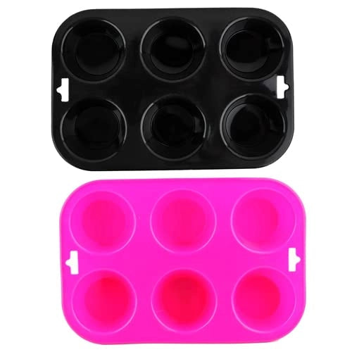 Stampi in silicone per muffin, 6 cavità, set da 2, colore nero e rosa