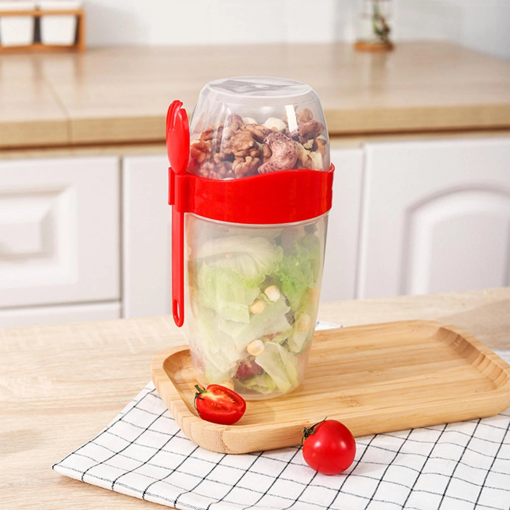 Set di contenitori per muesli, capacità 310+560 ml, a prova di perdite, con cucchiaio, colore rosso