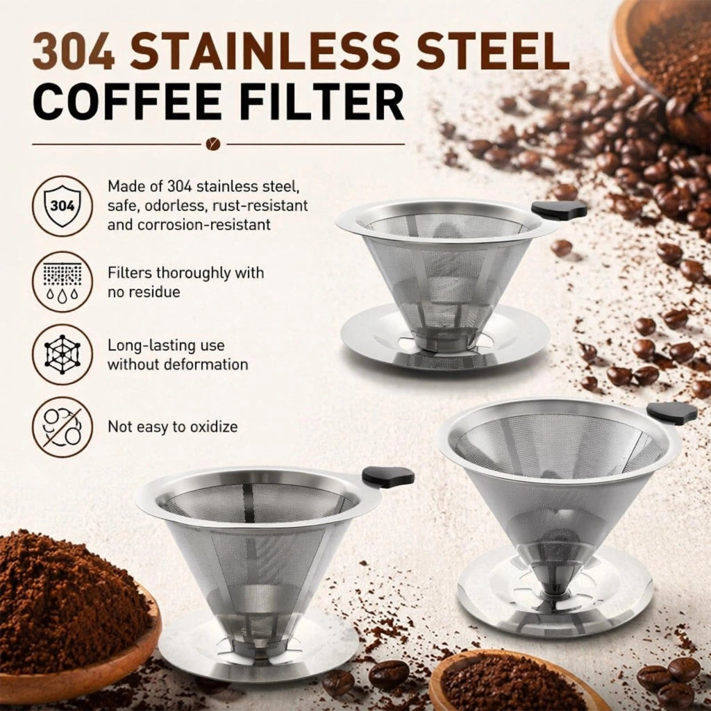 Cesto filtro in acciaio inossidabile, riutilizzabile, per filtri da caffè, confezione singola
