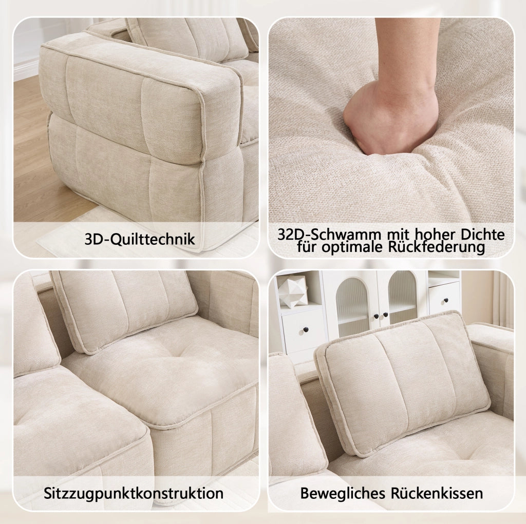 Divano modulare beige in poliestere, 344 cm, senza montaggio