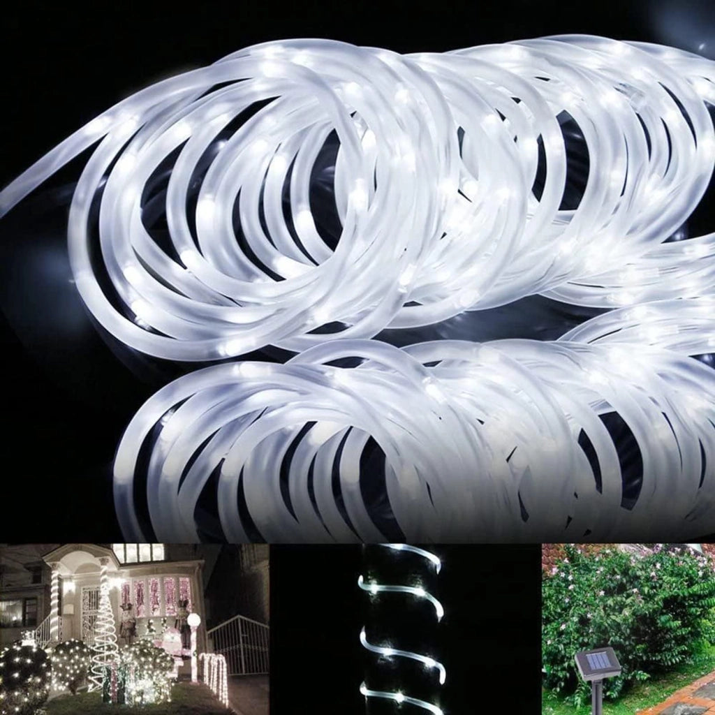 Lampada solare da esterno, 5 metri di lunghezza, 50 LED, impermeabile (bianca)