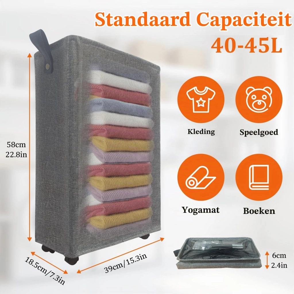 Contenitore per biancheria sottile, su ruote, capacità 40 litri, pieghevole, color grigio scuro