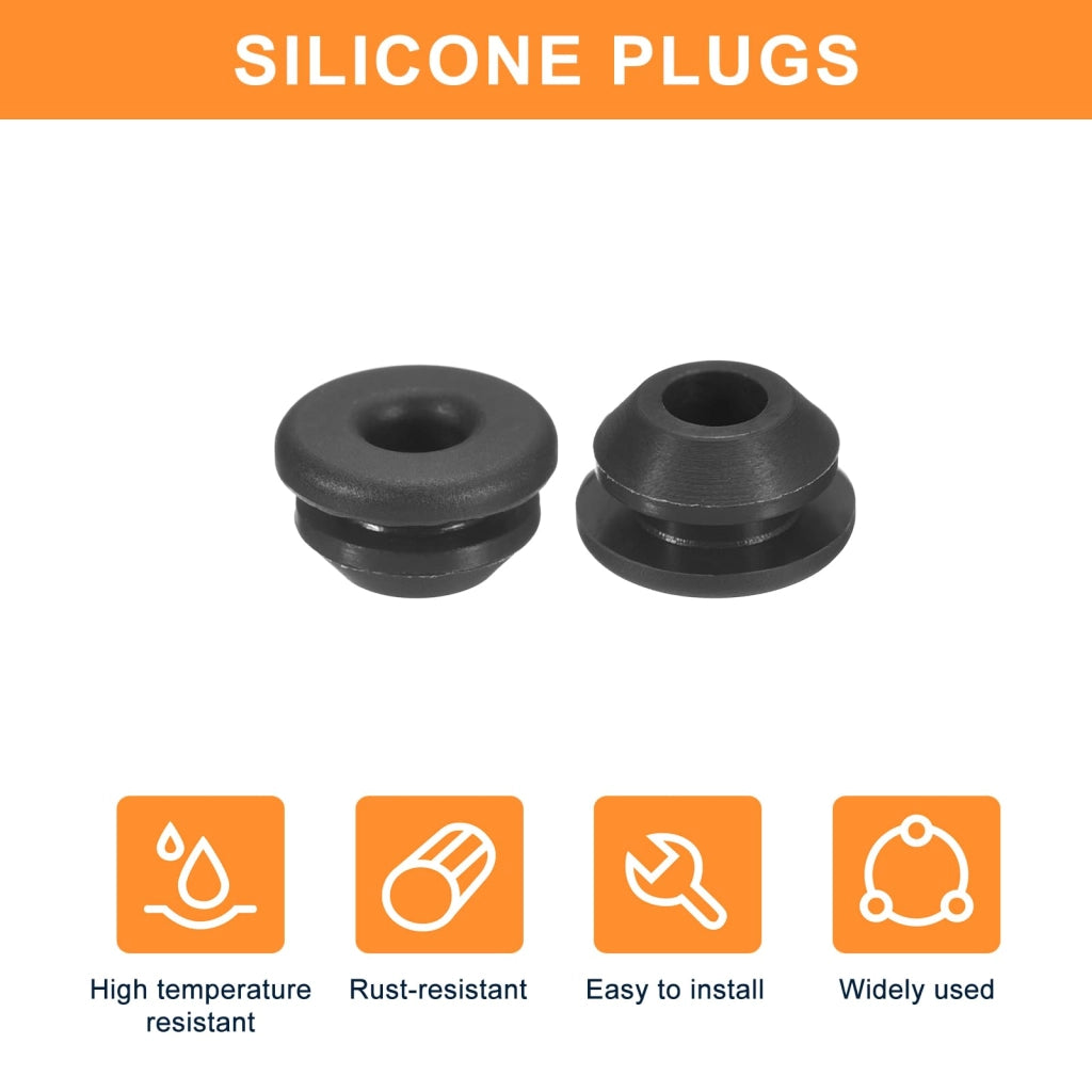 Tappi in silicone per fori da 6,5 a 7 mm, colore nero, confezione da 25 pezzi