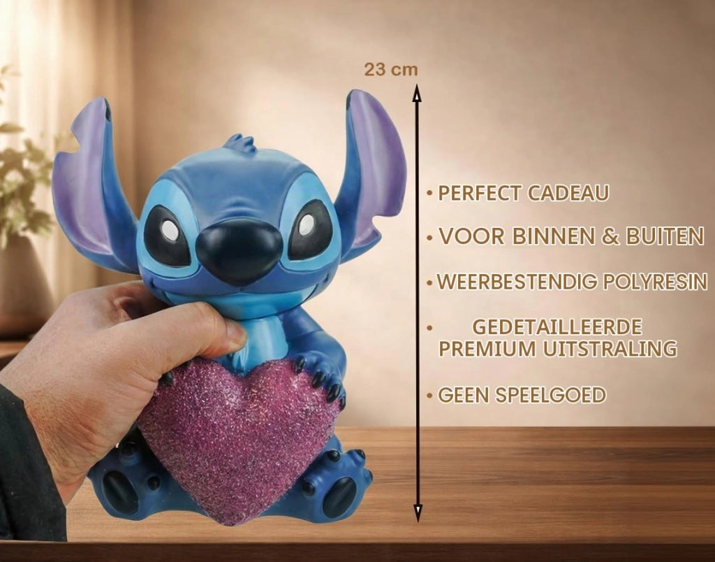 Disney Stitch, statuetta decorativa a forma di cuore, realizzata in resina, altezza 23 cm, resistente agli agenti atmosferici