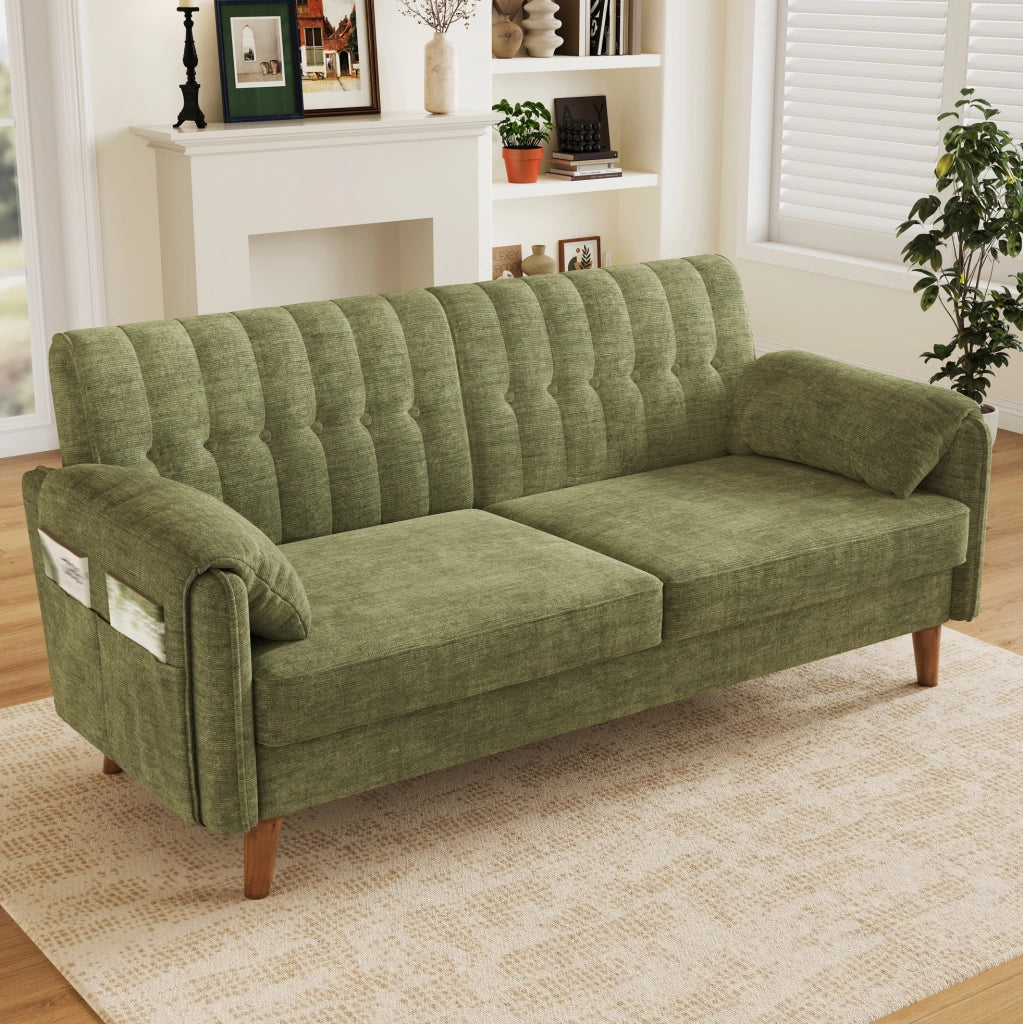 Divano 2 posti in ciniglia verde 161,5 x 79 x 83,5 cm, facile da montare