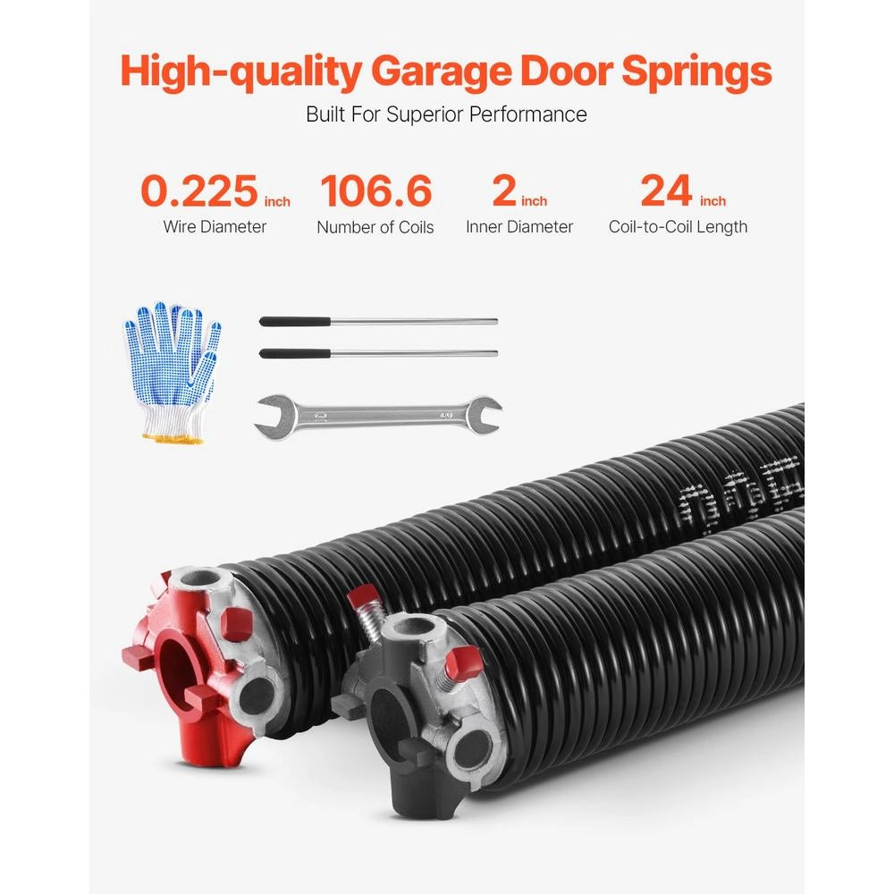 Coppia Molle di Torsione per Porte da Garage Φ5,72 x Φ50,8 x 610 mm, in Acciaio Nero Robusto, con Barre e Accessori di Montaggio