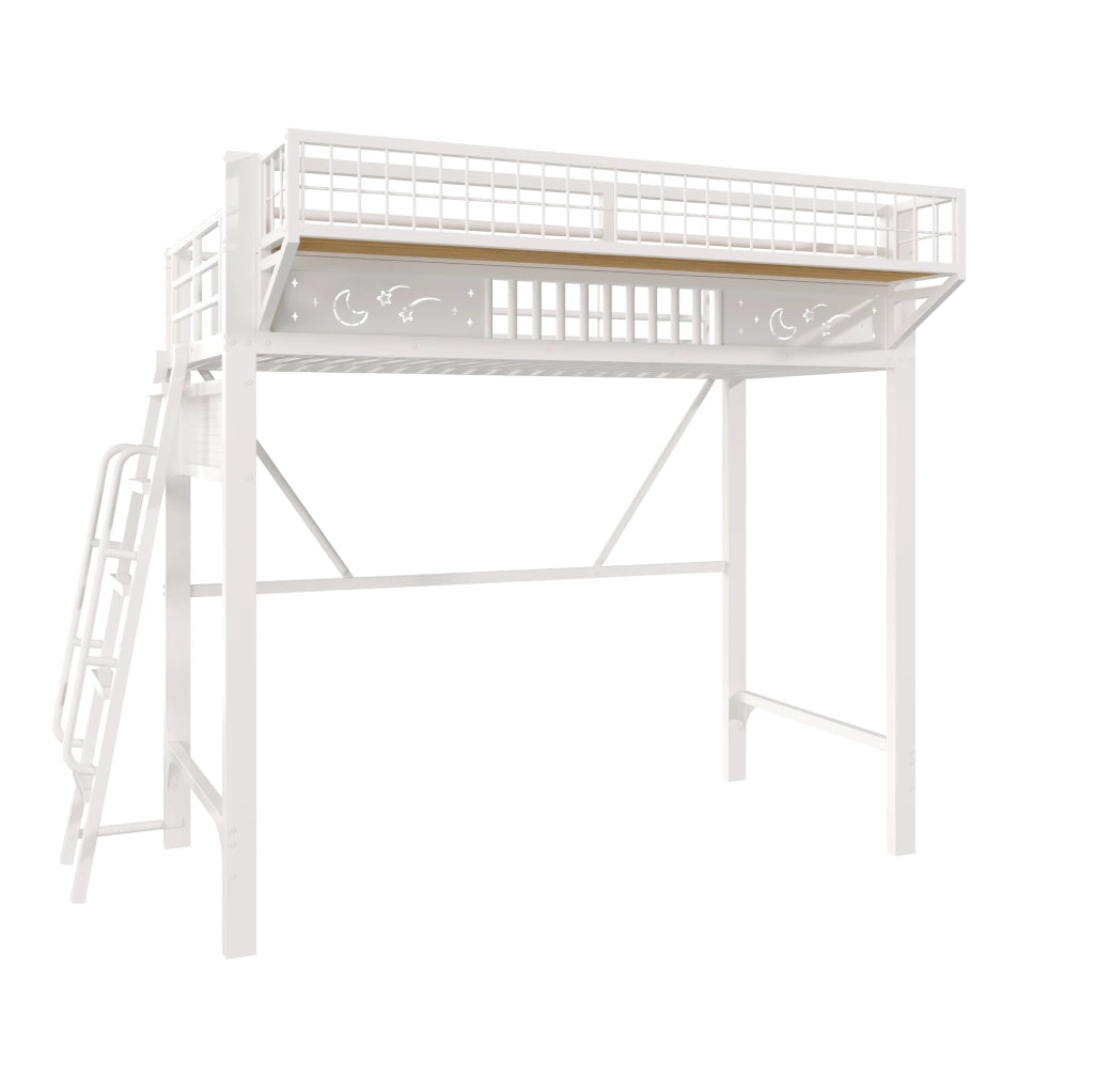 Letto a soppalco 90x200 cm in metallo bianco con vani