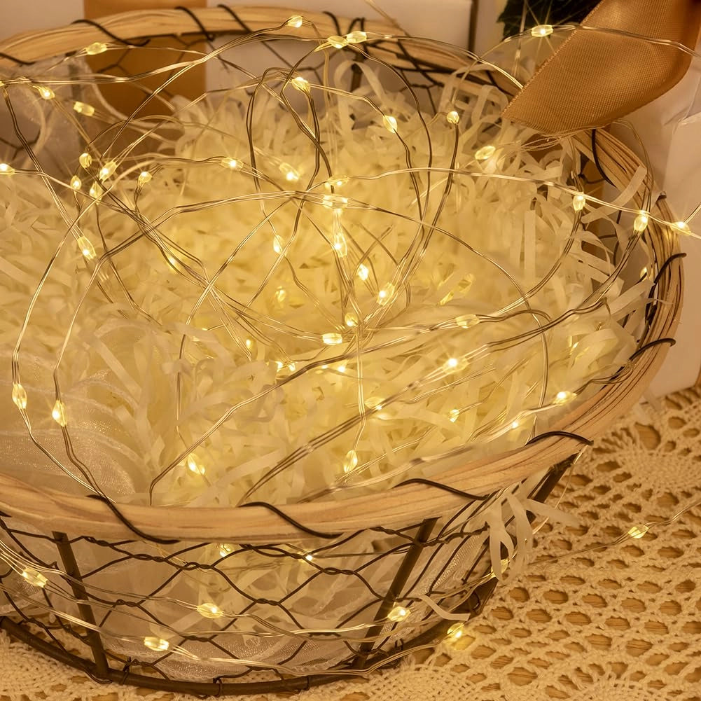 Catena luminosa a LED, filo di rame, 30 metri, 300 LED, luce bianco caldo, impermeabile