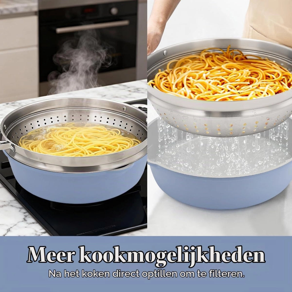 Padella in Vetroceramica da 28 cm con inserto per la cottura a vapore, con rivestimento antiaderente