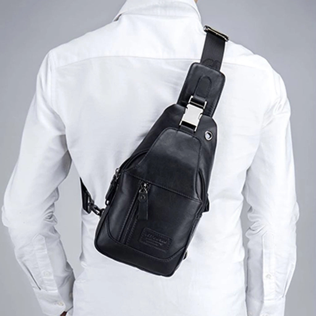 Borsa a tracolla da uomo in vera pelle nera 28 x 16 x 9 cm
