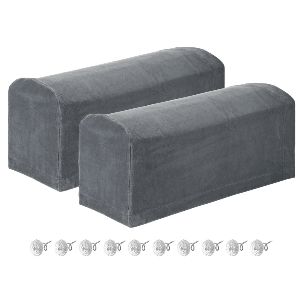 2 copribraccioli elasticizzati, in poliestere, color grigio scuro, dimensioni 46x16,5x20 cm