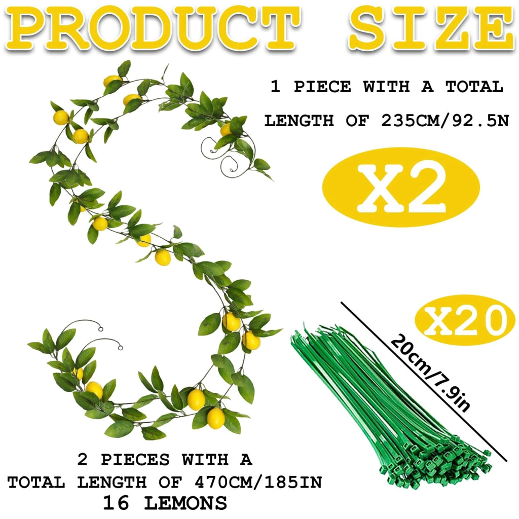 2 rami di limone artificiali 470 cm con 16 frutti, decorazione con fascette