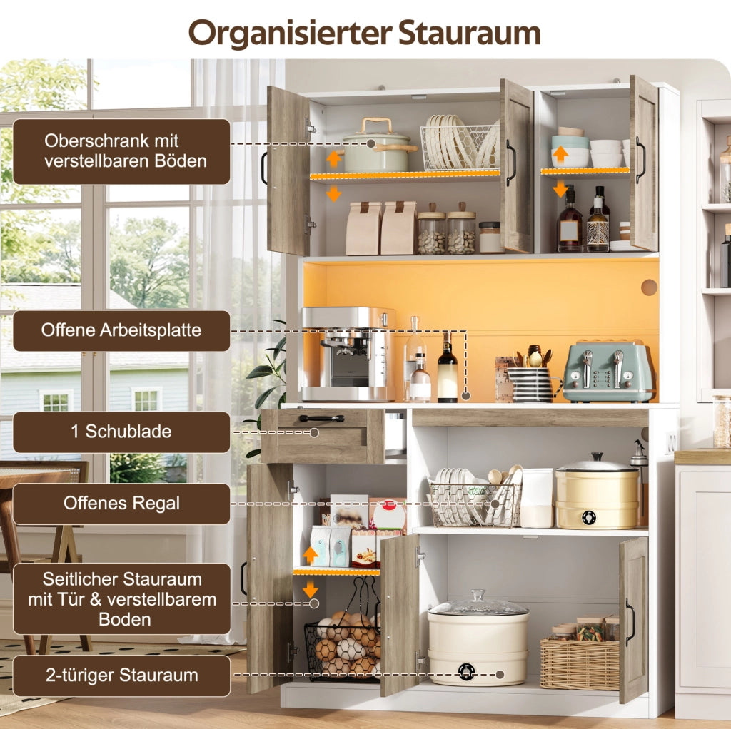 Mobile da cucina in MDF con ripiani, illuminazione LED RGB e prese, 110 x 40 x 180 cm
