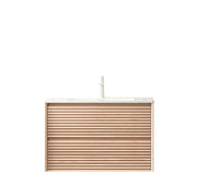 Mobile lavabo sospeso 81 cm bianco e naturale, doppio cassetto, preassemblato