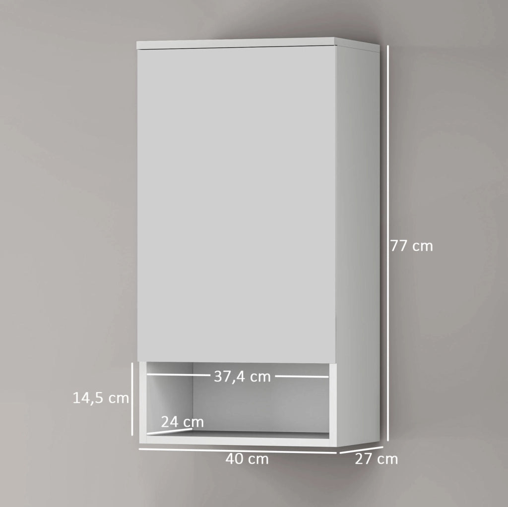 Mobiletto da Parete Bianco con Ante, Mensole Regolabili 40x27x77 cm per Bagno e Cucina