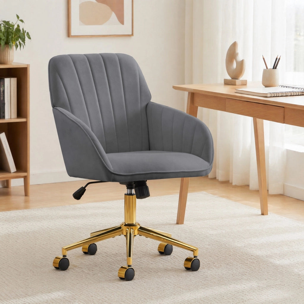 Sedia da ufficio ergonomica 62x60x97 cm in velluto grigio, regolabile per smart working