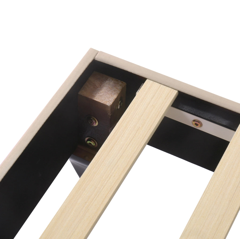 Letto singolo imbottito 90x200 cm con testata regolabile in altezza, rete a doghe in legno, velluto beige