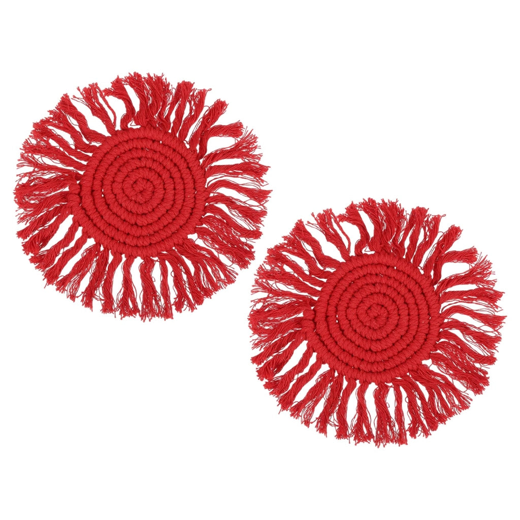 Set di 2 sottopiatti in cotone, stile boho, colore rosso, diametro 19 cm