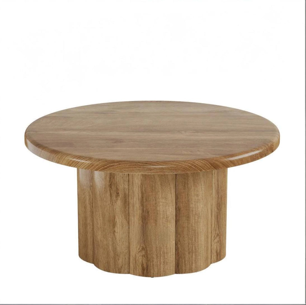 Tavolino da caff¨¨ rotondo ? 80 cm con base scanalata in MDF marrone
