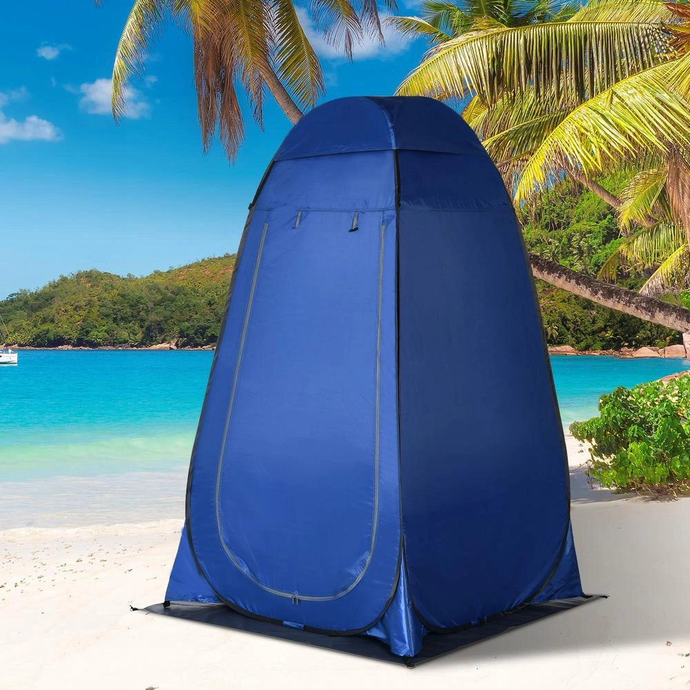 Tenda doccia da campeggio e spiaggia portatile, cabina spogliatoio pop up con porta a cerniera e borsa, 126x124x189 cm, blu scuro