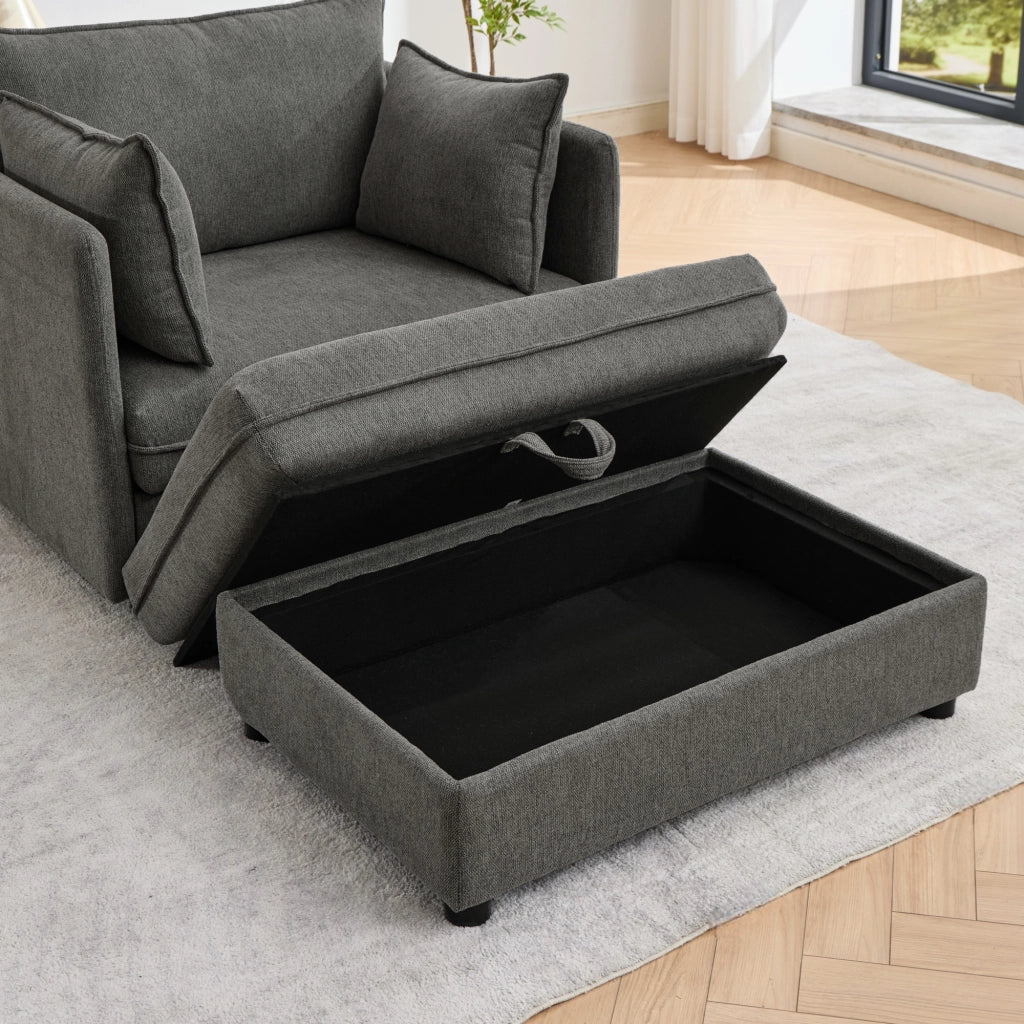 Poltrona lounge 1 posto con pouf contenitore in velluto Altay grigio