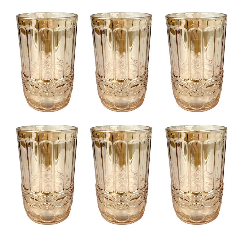 Set di 6 bicchieri da vino con decorazioni in rilievo e finiture dorate, capacità 0,30 litri