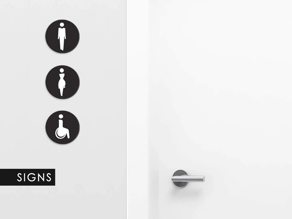 Set di 3 cartelli per toilette - Cartelli in rilievo, acrilico, neri
