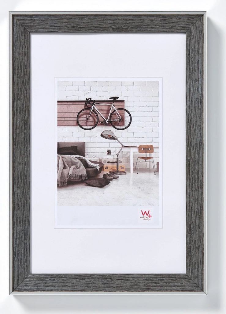 Cornice per foto 50x70 cm, grigia, con bordo argentato, stile bohémien
