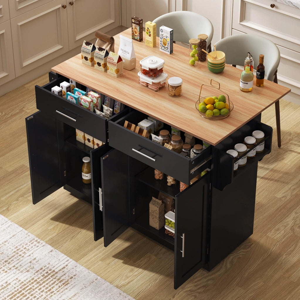 Carrello da cucina con piano pieghevole, 120x46(70)x91,5 cm, nero, con ruote e gambe in legno sostituibili