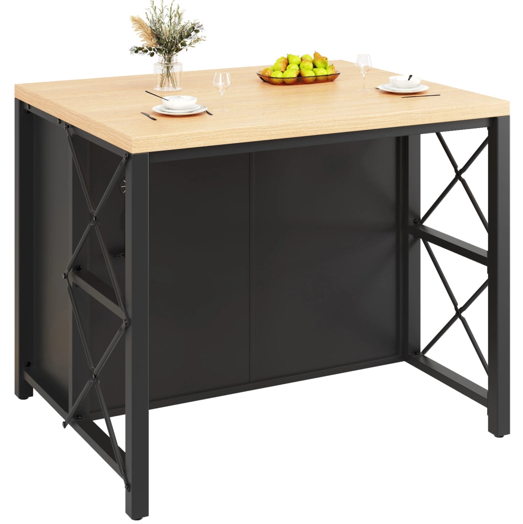 ISOLA DA CUCINA 100x80x90 cm nera in MDF e vetro con 2 cassetti