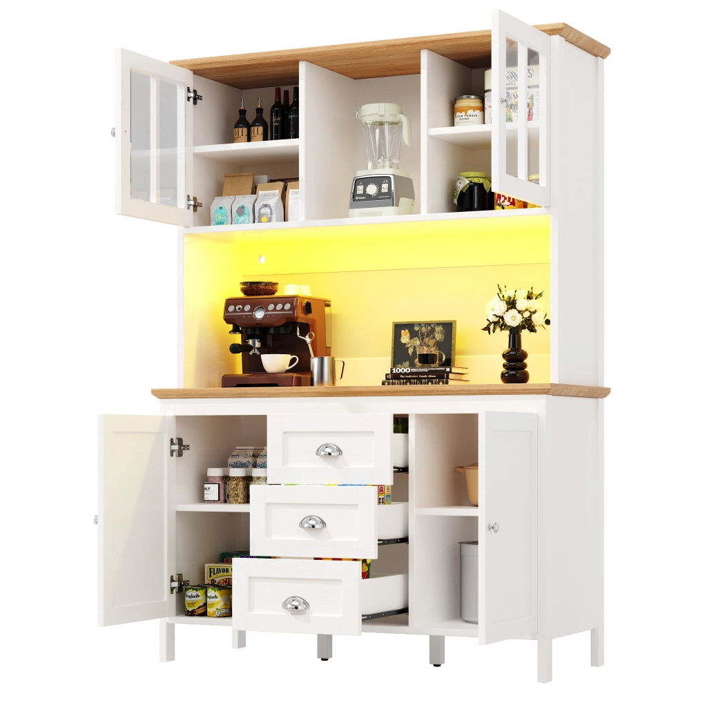 Credenza 120 × 40 × 179 cm con 4 ante 3 cassetti e LED USB in MDF bianco con maniglie in metallo argento