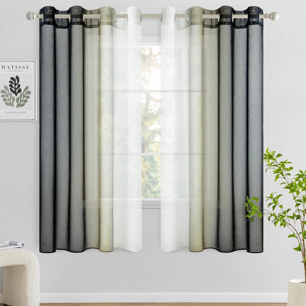 Tende trasparenti con effetto sfumatura, set da 2, 140x175 cm, colore nero