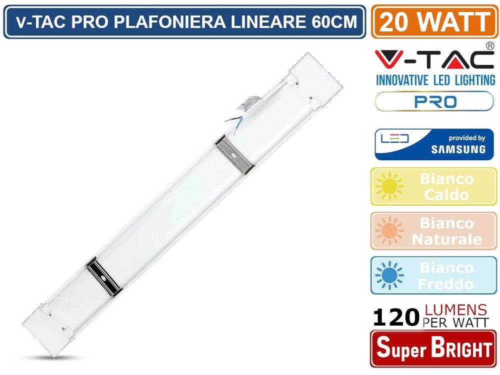 V-TAC PRO VT-8-20 TUBO LED PRISMATICO PLAFONIERA 20W CHIP SAMSUNG LAMPADINA 60CM - Colore Luce:Bianco Naturale