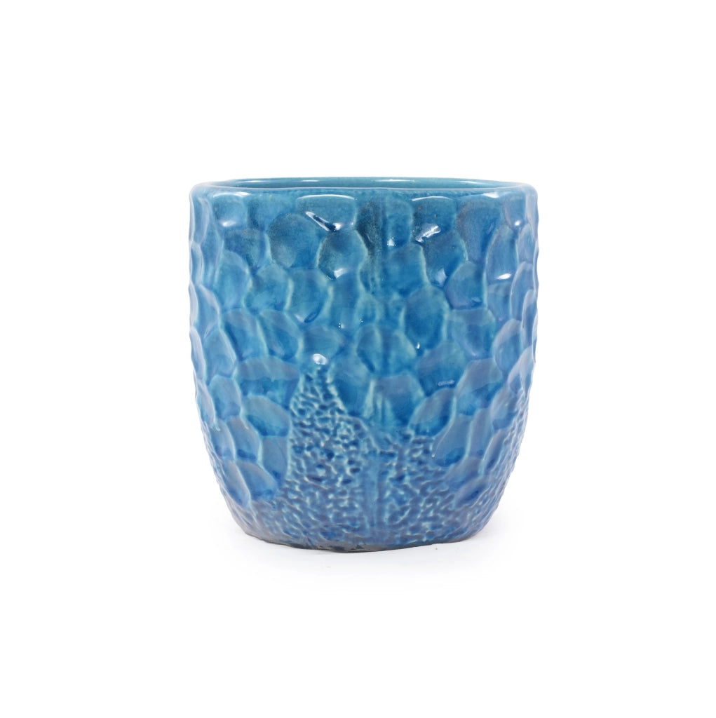 Vaso in ceramica blu lucido Ø 22,5 cm con foro di drenaggio
