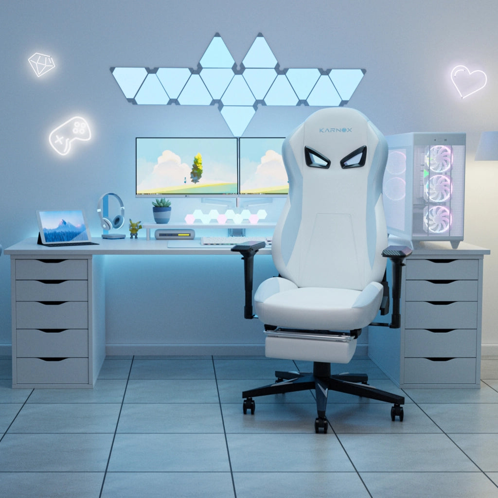 SEDIA DA GAMING ergonomica regolabile 60x53x132 cm in similpelle PU bianca e blu