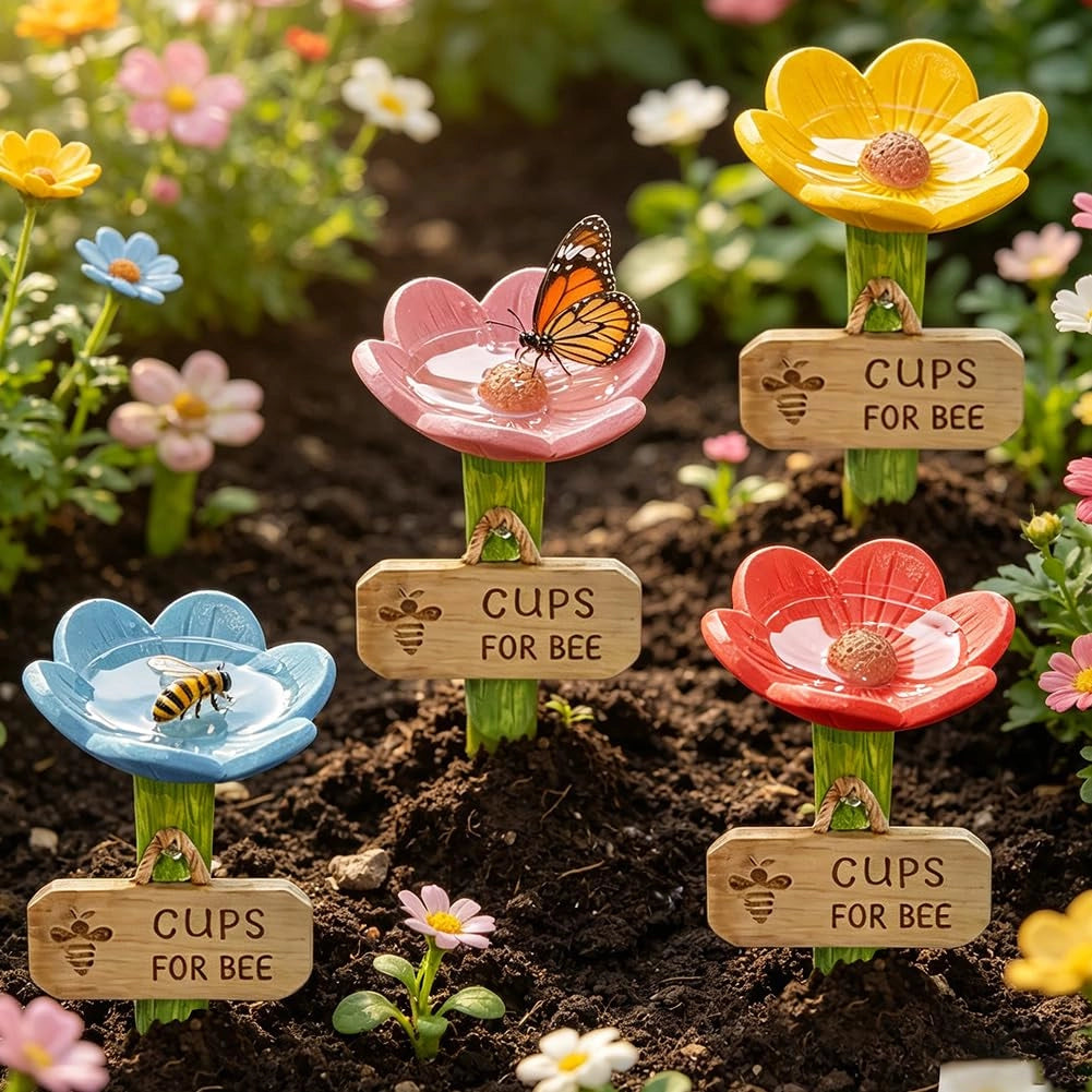 Set di 5 abbeveratoi per api, a forma di fiore, in resina, colorati, per giardino e balcone